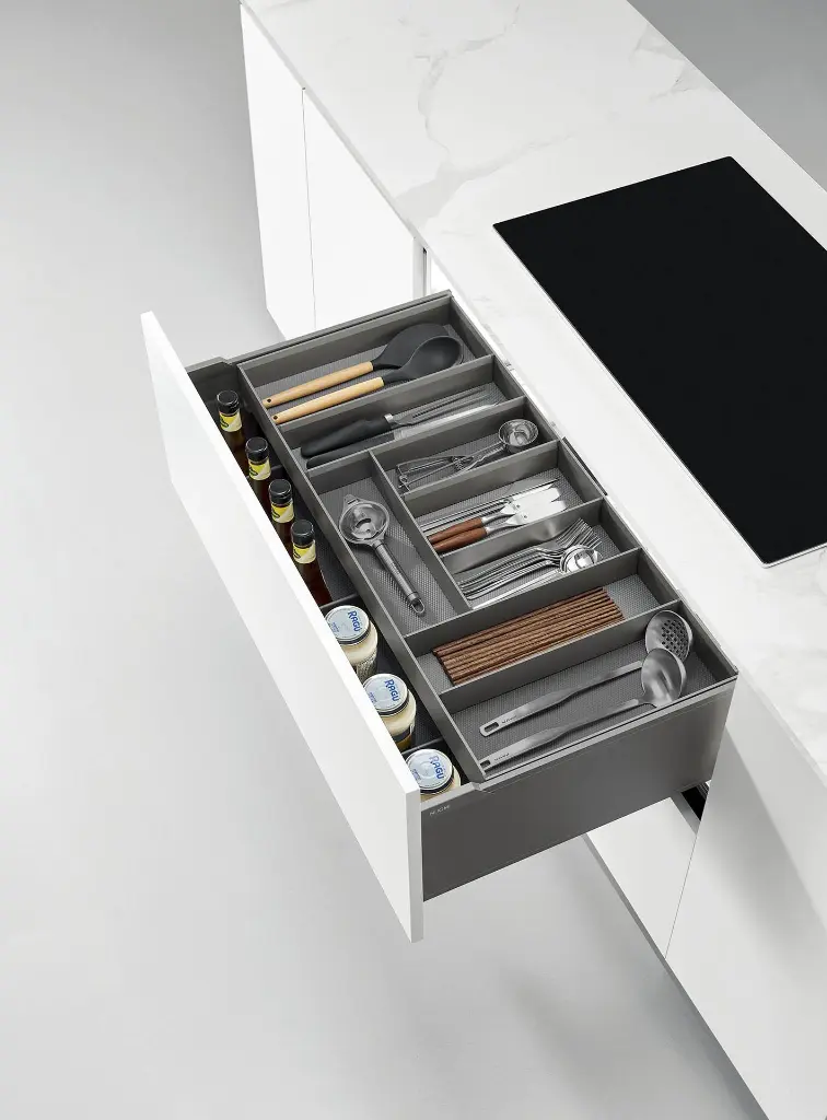 Encanto Pull-out Basket With Slideable Cutlery Tray — kitchen & wardrobe storage hardware | N51 Living (view 1)