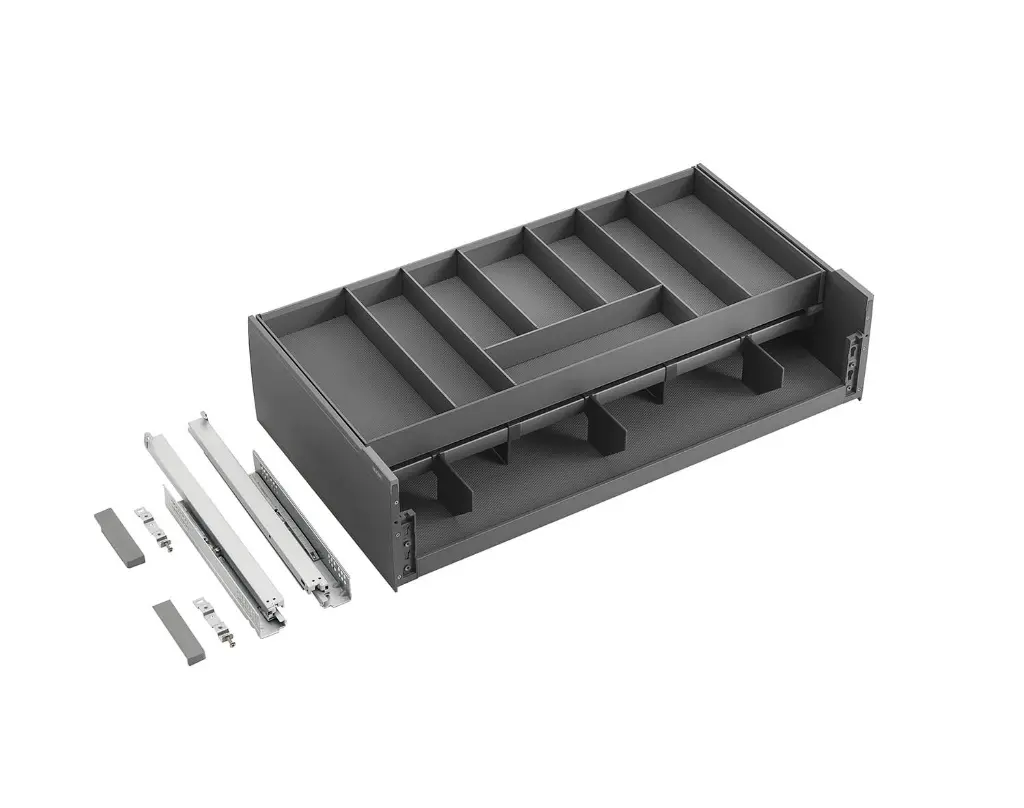 Encanto Pull-out Basket With Slideable Cutlery Tray — kitchen & wardrobe storage hardware | N51 Living (view 2)