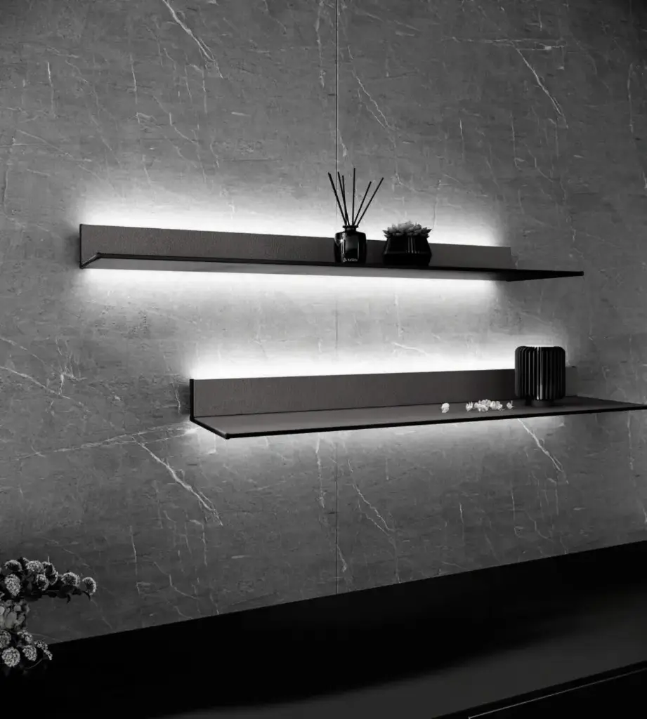 *L-Shaped Wall Mounted Aluminum Shelving with LED Lighting